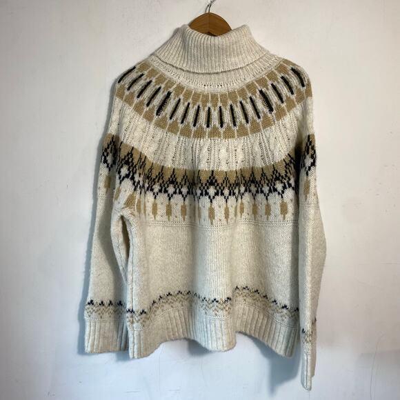 Chunky‎ Fair Isle Turtleneck Sweater 2X Nordic Knit Pullover Cream Cozy Winter - Picture 9 of 10